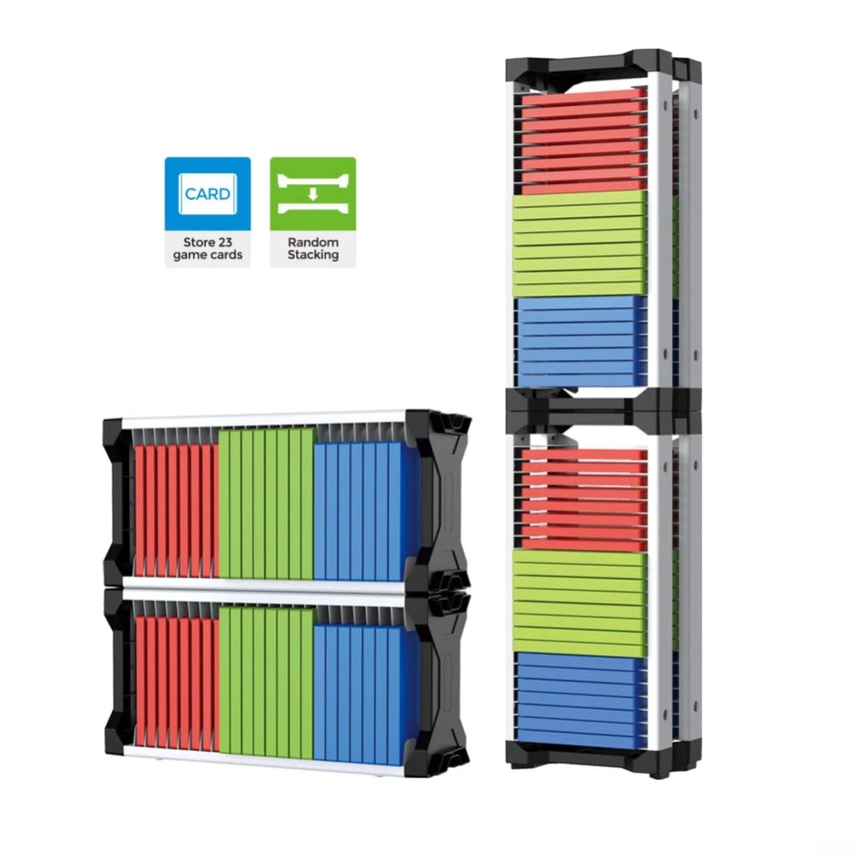 Scaffale a torre di archiviazione per videogiochi, contiene 46 dischi con supporto per controller integrato, organizer per supporti in ABS, supporto per console e accessori da gioco (doppio strato)