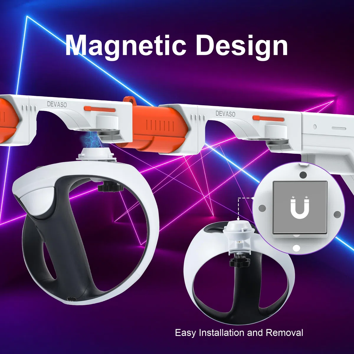 DEVASO Magnetic VR Gun Stock for PSVR2, 3-in-1 Changing VR Handle Accessories for Playstation VR2, Handle Attachment with Shoulder Straps for Enhance FPS Gaming Experience