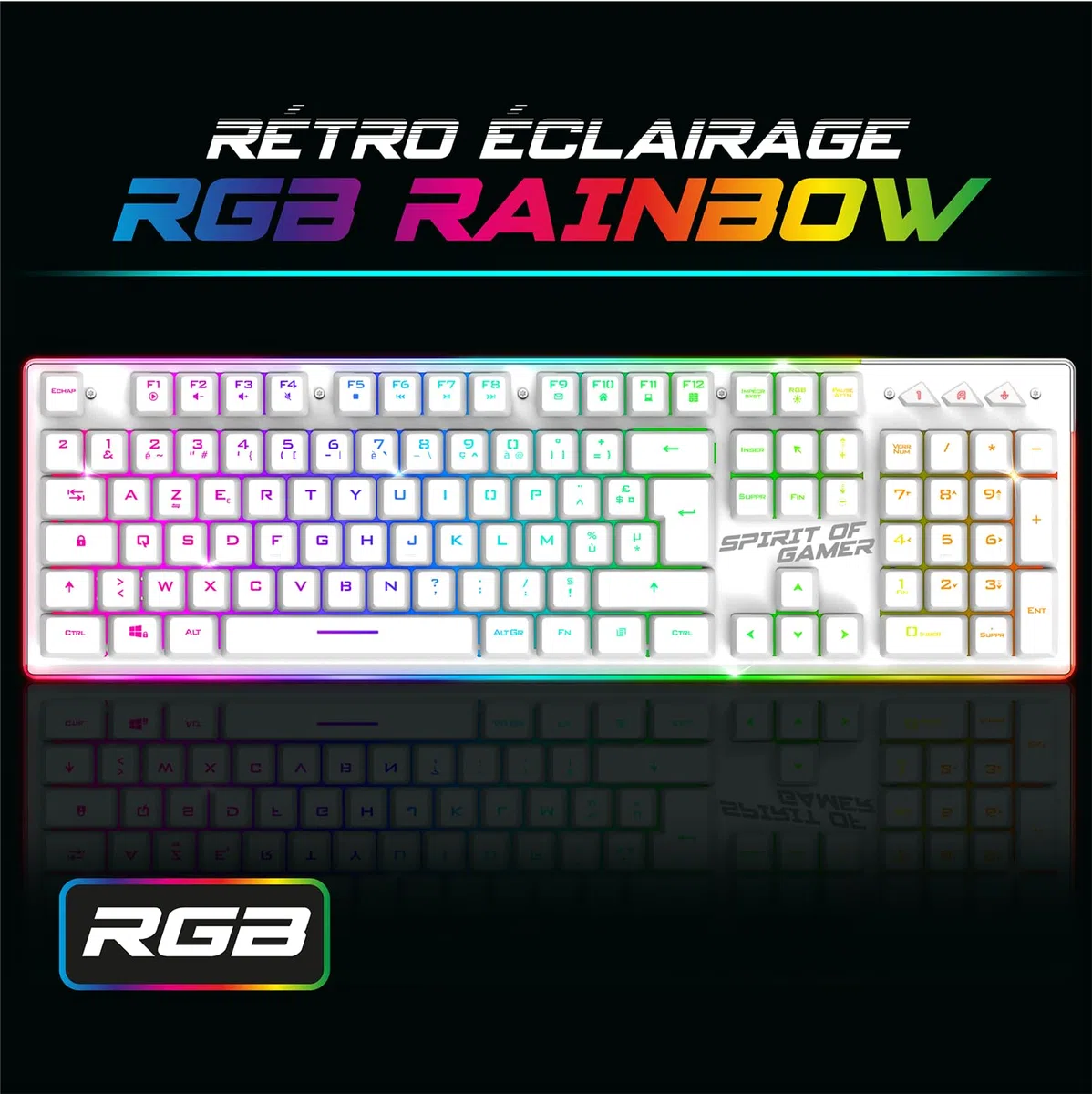 SPIRIT OF GAMER x MK600 | Pack Tastiera Mouse Wireless Bianco Ricaricabile RGB | Layout AZERTY Italiano Retroilluminato | Gaming Keyboard Semi Mecanica | Wireless Mouse 4800 DPI | PC