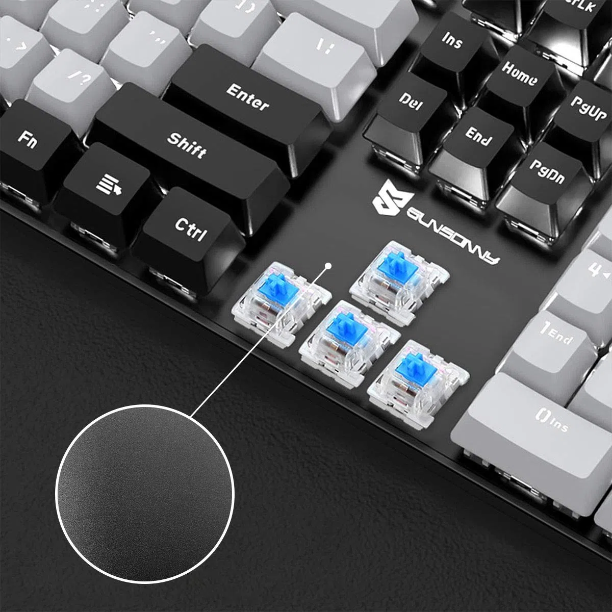 Merdia Tastiera meccanica da gioco | Interruttore blu Tastiera retroilluminata nera e grigia | Layout US a 104 tasti | Tastiera da gioco cablata | Tastiera meccanica sostituibile a caldo | Tastiere da