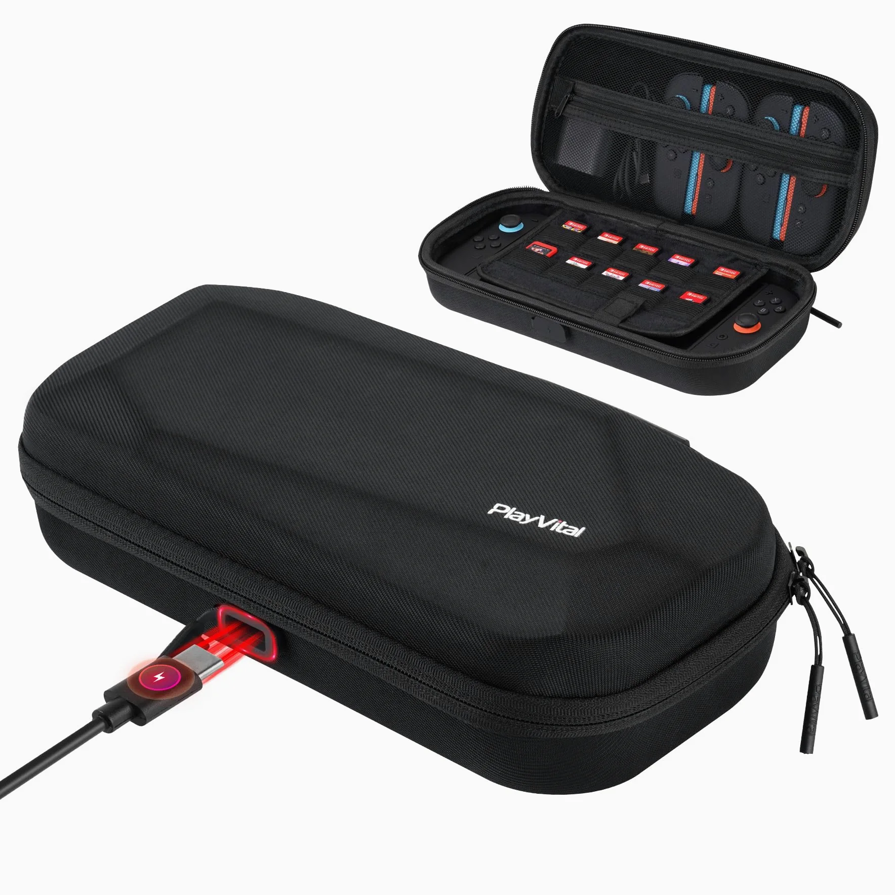 playvital Custodia per Nintendo Switch 2 con Porta di Ricarica, Borsa da Viaggio Case Portatile con 10 Slot per Schede di Gioco, Accessori Protettivi Antiurto per Switch 2 - Nero