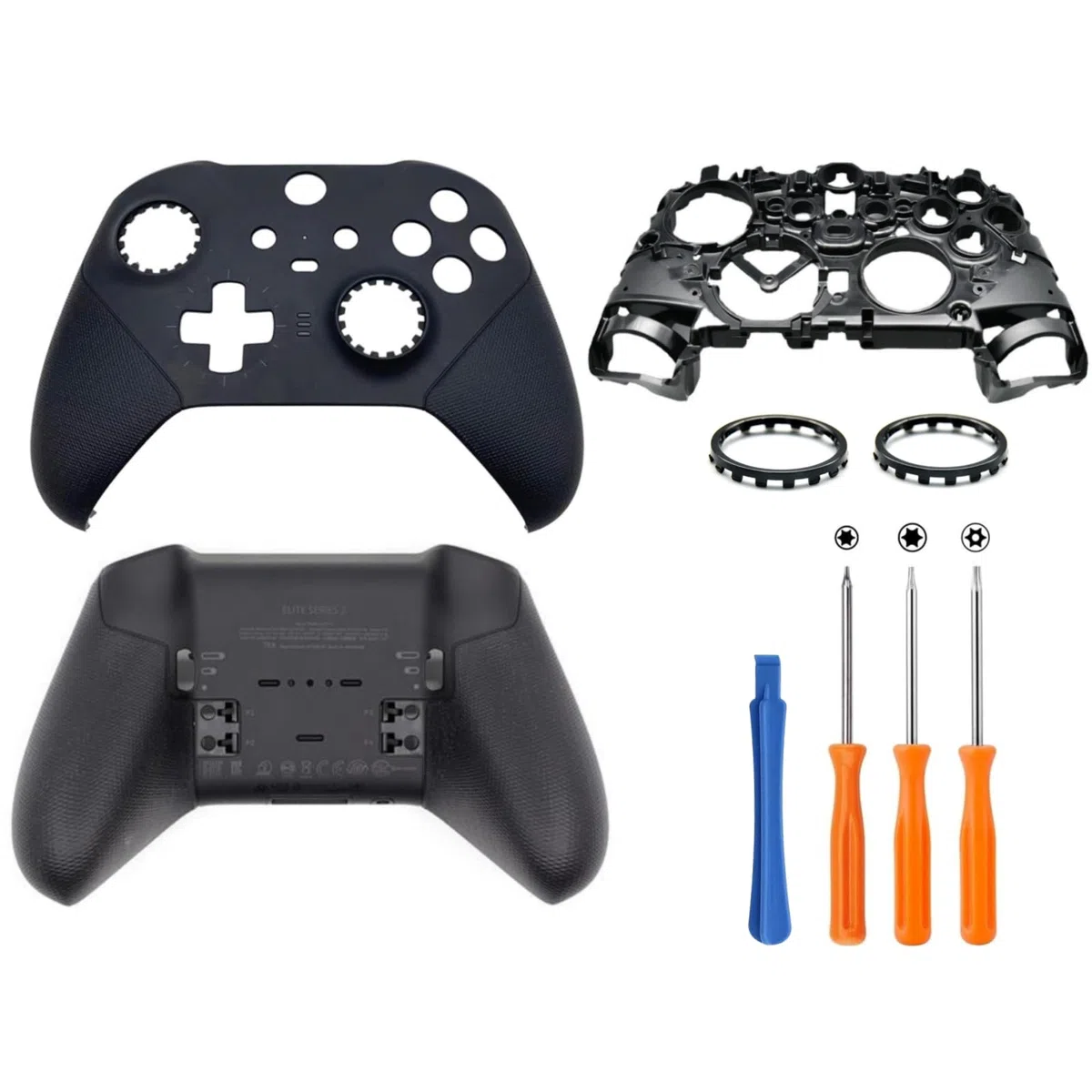Hzxkqmil Guscio Anteriore e Posteriore Custodia di Ricambio Faceplate Accessori per Xbox Elite Controller Series 2, Incluso Scocca Superiore Cover Inferiore Anelli Joystick Telaio Centrale, Nero