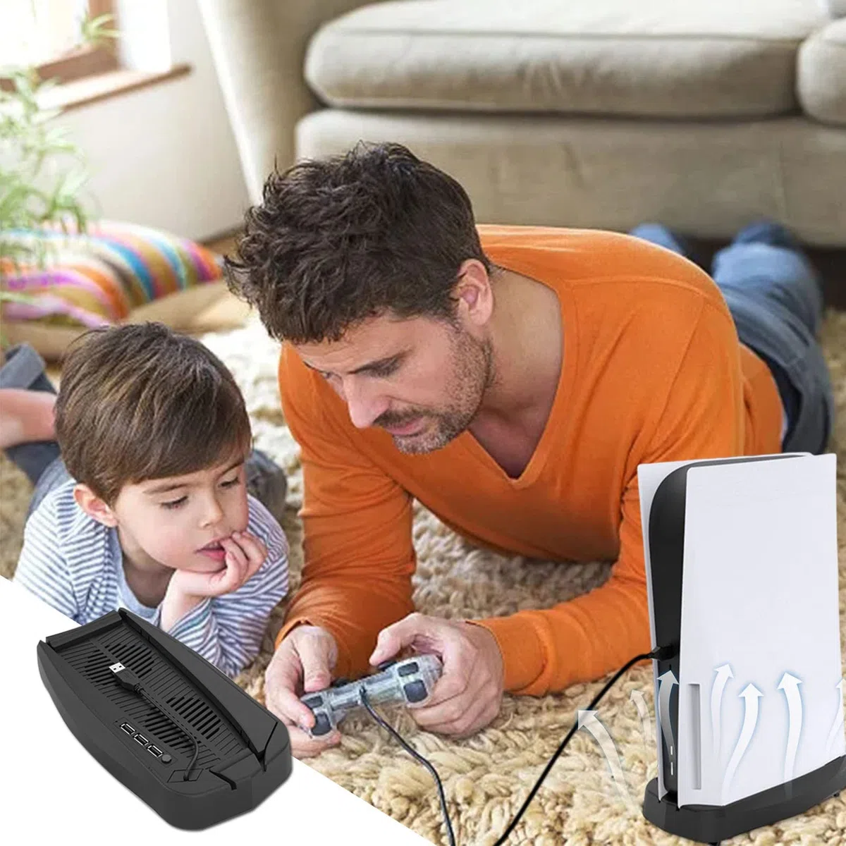 Supporto Verticale Supporto PS5 con Ventola e Stazione di Ricarica a Doppio Controller Dock for 5 Console PS5 Ventola Regolabile a velocità UHD T0/1/1