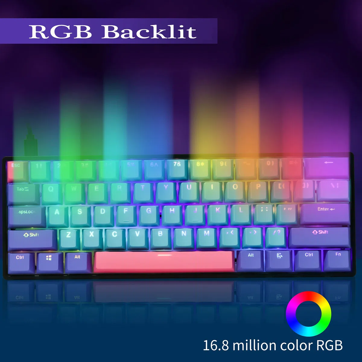 Guffercty kred GK61 60% tastiera meccanica rosso interruttore caldo sostituibile RGB Wired Gaming Keyboard con tasti PBT retroilluminati NKRO Type-C per PC Gamer (Gateron Optical Red, Joker)