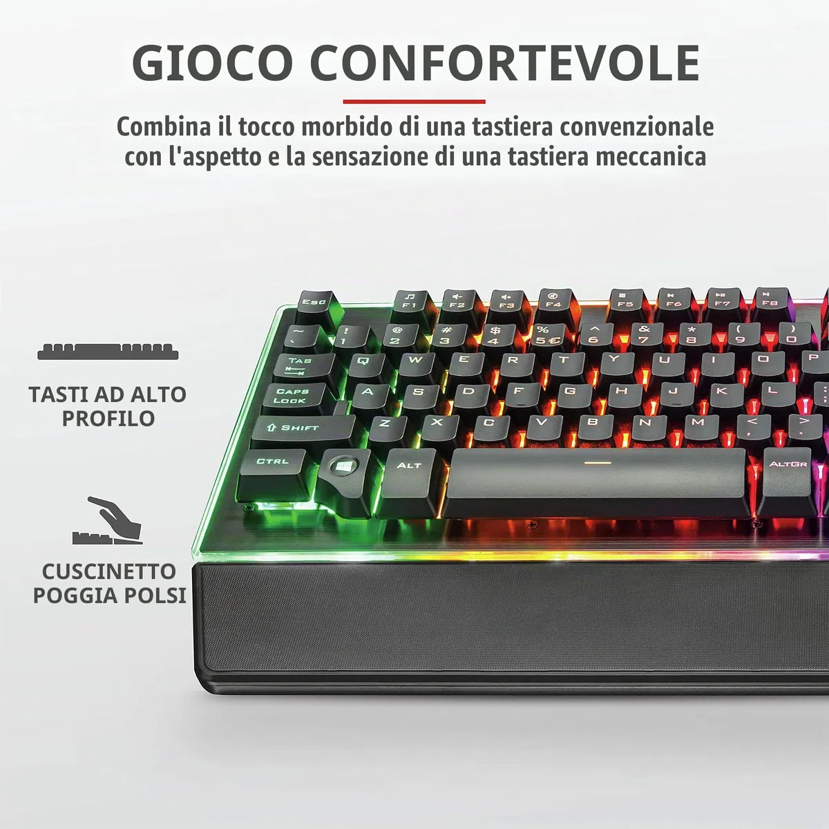 Trust Gaming Trust GXT 860 Thura Tastiera Gaming Semi-meccanica LED, Piastra Superiore in Metallo, Nero [Italia]