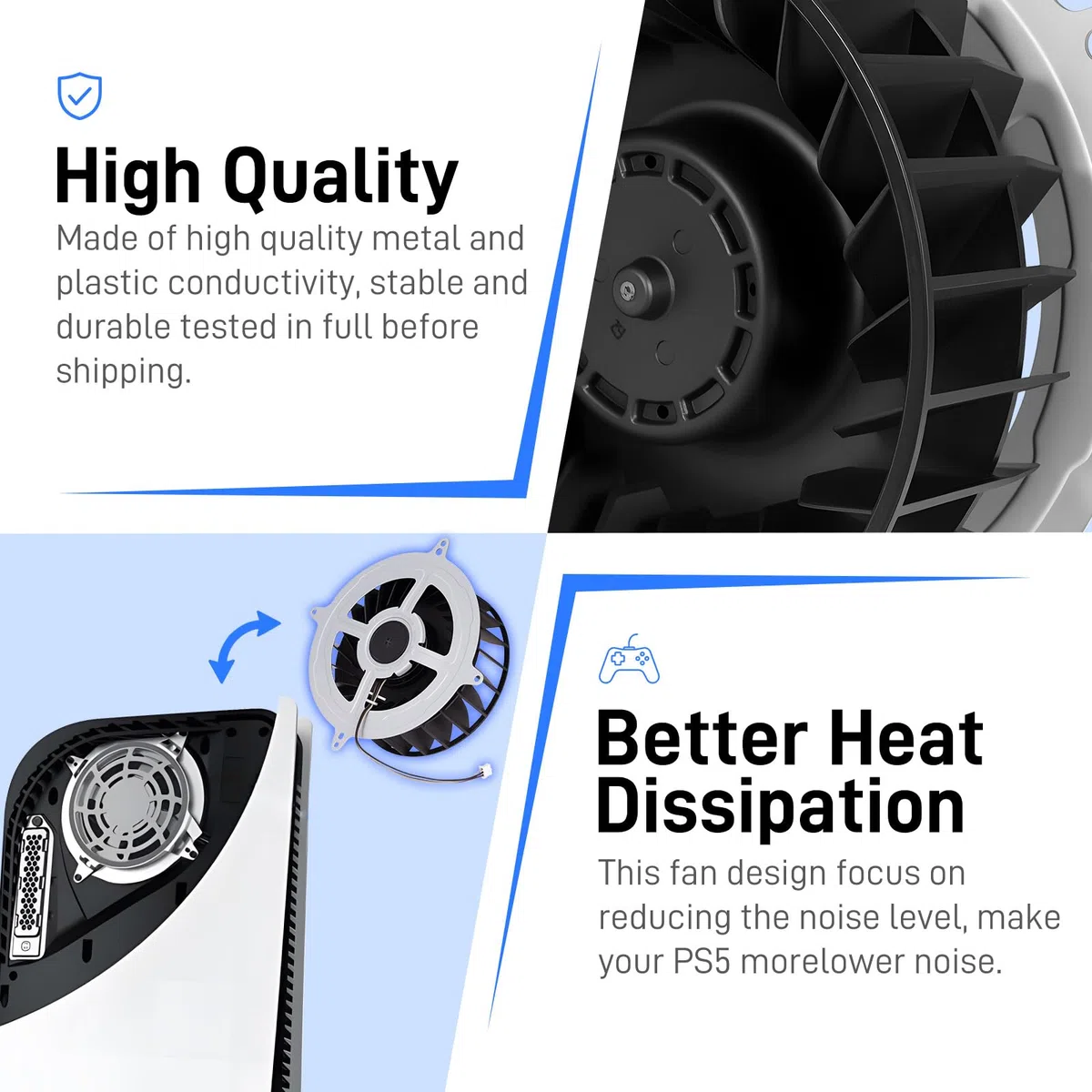 Ventola di raffreddamento interna di ricambio per PS5 CPU Cooler Fan PlayStation 5 Series, 23 lame 12V 2.15A Silence Fan, aggiornamento sostituzione polvere kit di pulizia (con strumento di apertura)