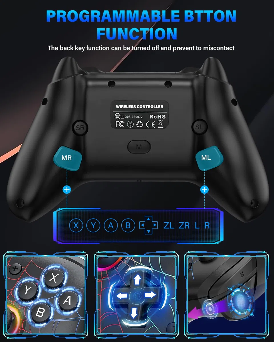 DBEPANK Switch Controller, controller wireless Pro compatibile con Nitendo Switch/Switch Lite/Switch OLED, Switch Controller Pro, Gamepad remoto ricaricabile con giroscopio a 6 assi, 10 luci RGB