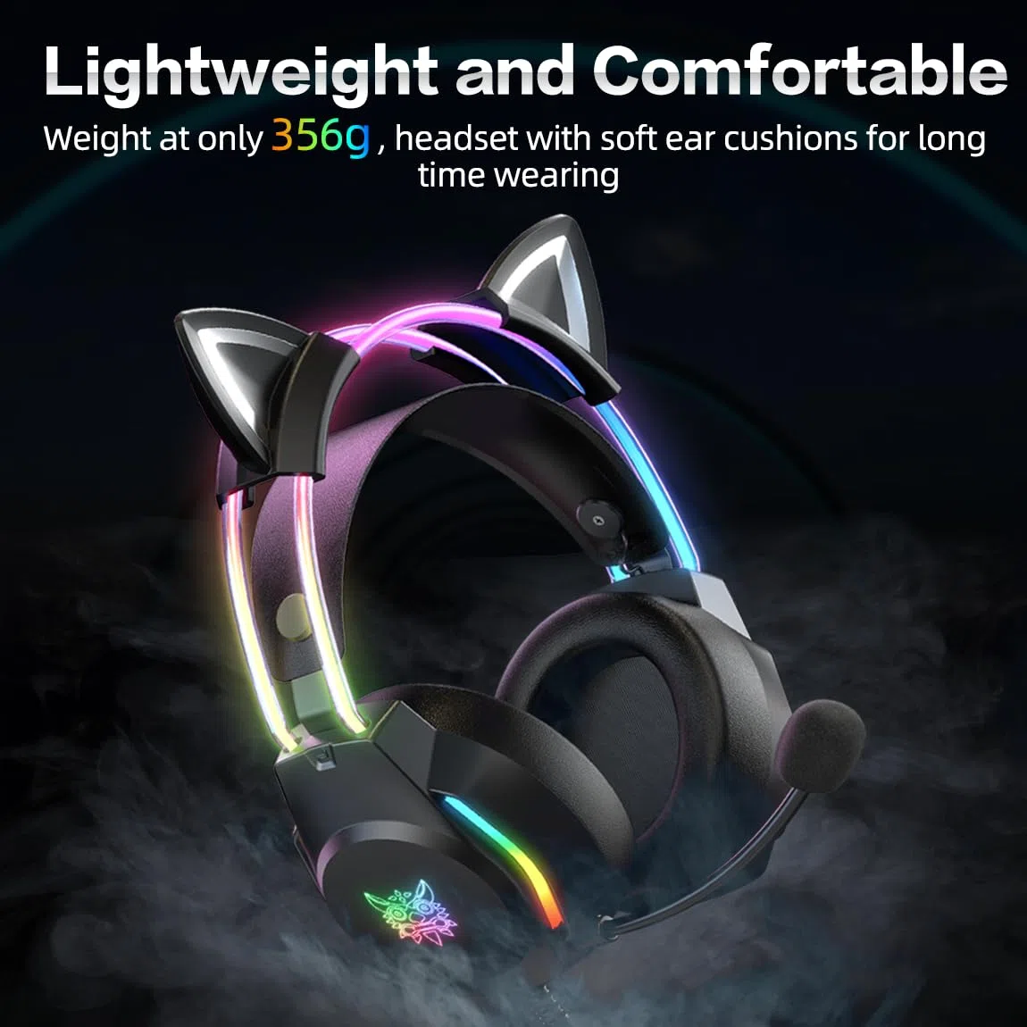 Cuffie da gioco con orecchie di gatto, cuffie retroilluminate RGB per PC/PS4/PS5/XBOX/Switch con microfono a cancellazione del rumore, suono surround virtuale 7.1, design leggero e archetto a