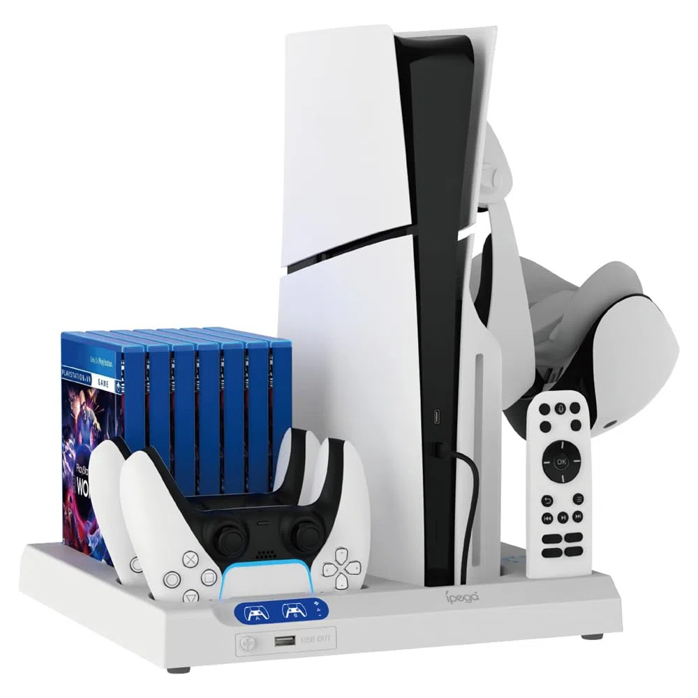BeisDirect Supporto di raffreddamento sottile e caricabatterie per console PS5/PS5 Slim, supporto di raffreddamento verticale multifunzionale per console Playstation 5 Slim con stazione di ricarica