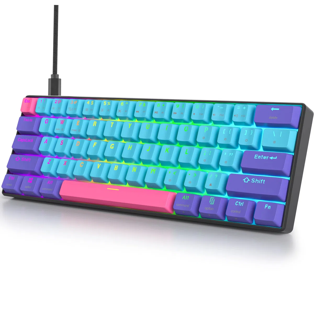 Guffercty kred GK61 60% tastiera meccanica rosso interruttore caldo sostituibile RGB Wired Gaming Keyboard con tasti PBT retroilluminati NKRO Type-C per PC Gamer (Gateron Optical Red, Joker)