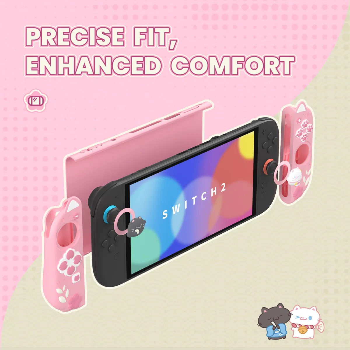 playvital Cover Dockable per Nintendo Switch 2 & Custodia in Silicone per Nintendo Switch 2 Pro Controller, Gattino di Fiori - Rosa