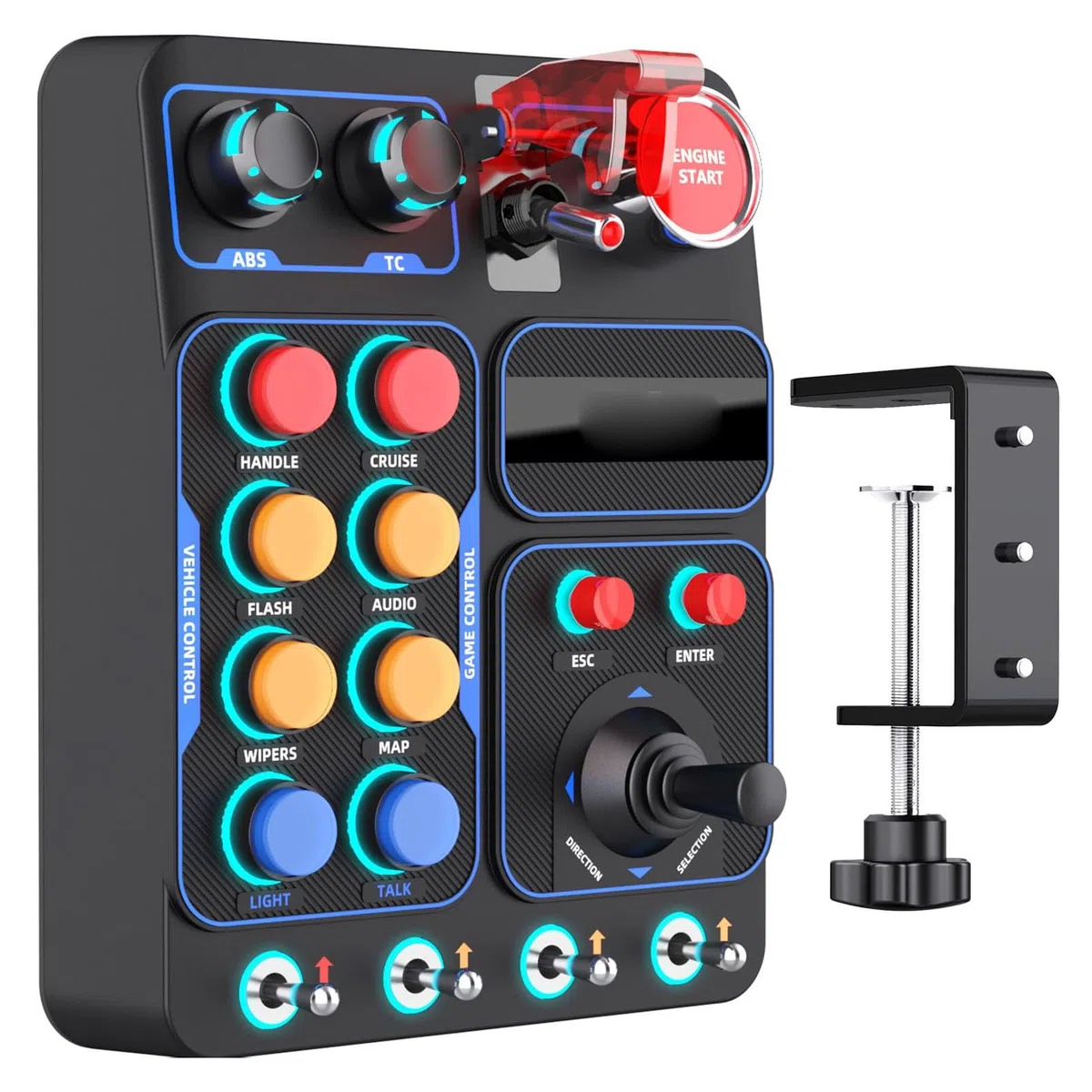 YUEHISY Scatola di Controllo Centrale di Gara del Simulatore, Controllo di Guida del Simulatore, 19 Pulsanti 9 Tipi 30 Opzioni Programmabili con Retroilluminazione RGB e USB per PC