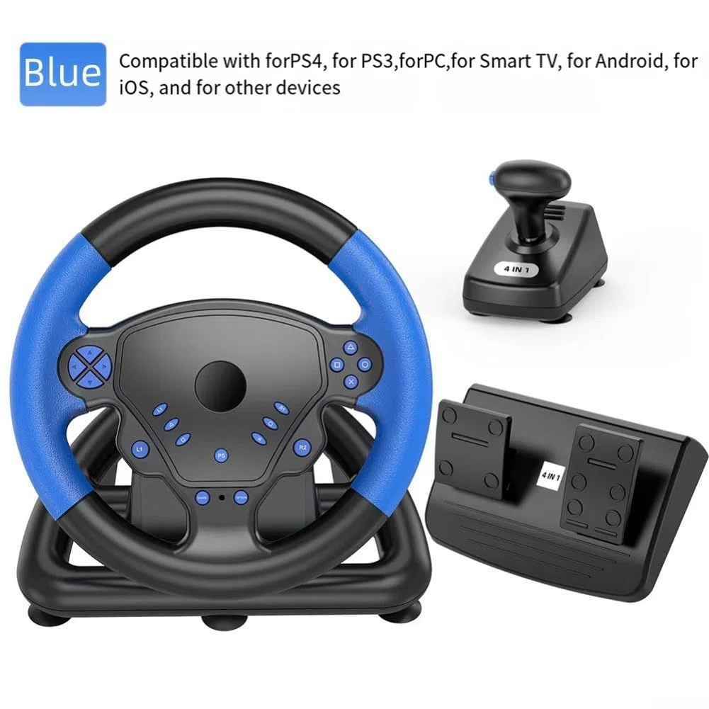 Volante da corsa wireless con pedali e cambio, volante da gioco per PS4 PC Smart TV, controller ergonomico ABS per simulatori di guida auto, rosso o blu (rosso)