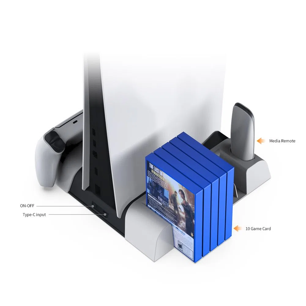 BeisDirect Dispositivo di raffreddamento sottile per PS5, supporto di raffreddamento verticale, stazione di ricarica PS5 con indicatori LED, ventola di raffreddamento con 10 slot di gioco per console