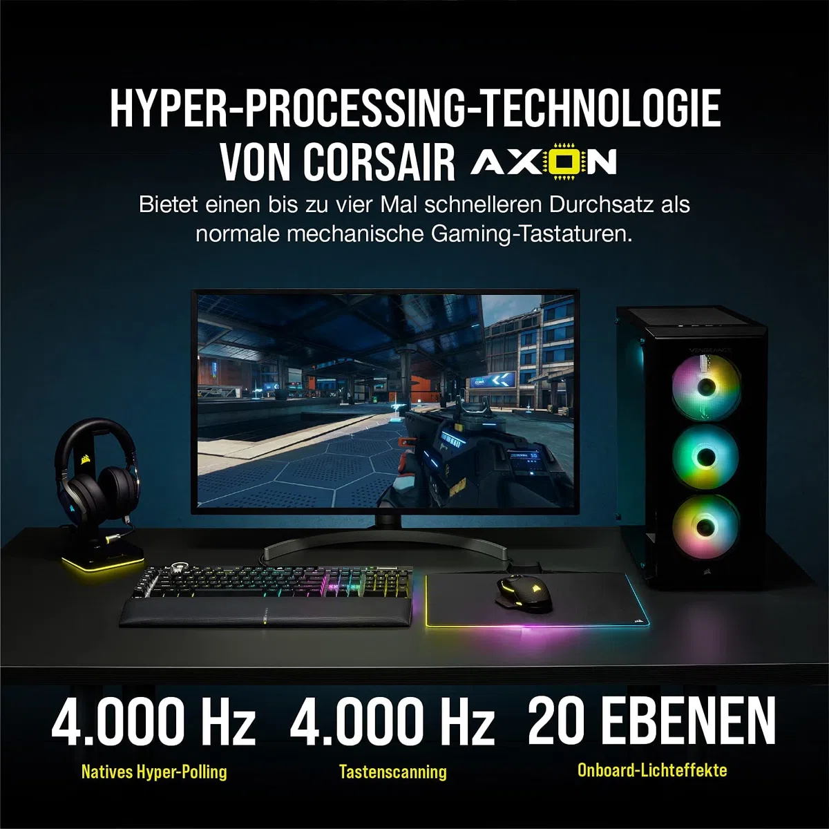 CORSAIR TECLADO (ALEMAN) K100 RGB OPTISCH-MECHANISCH OPX BLACK