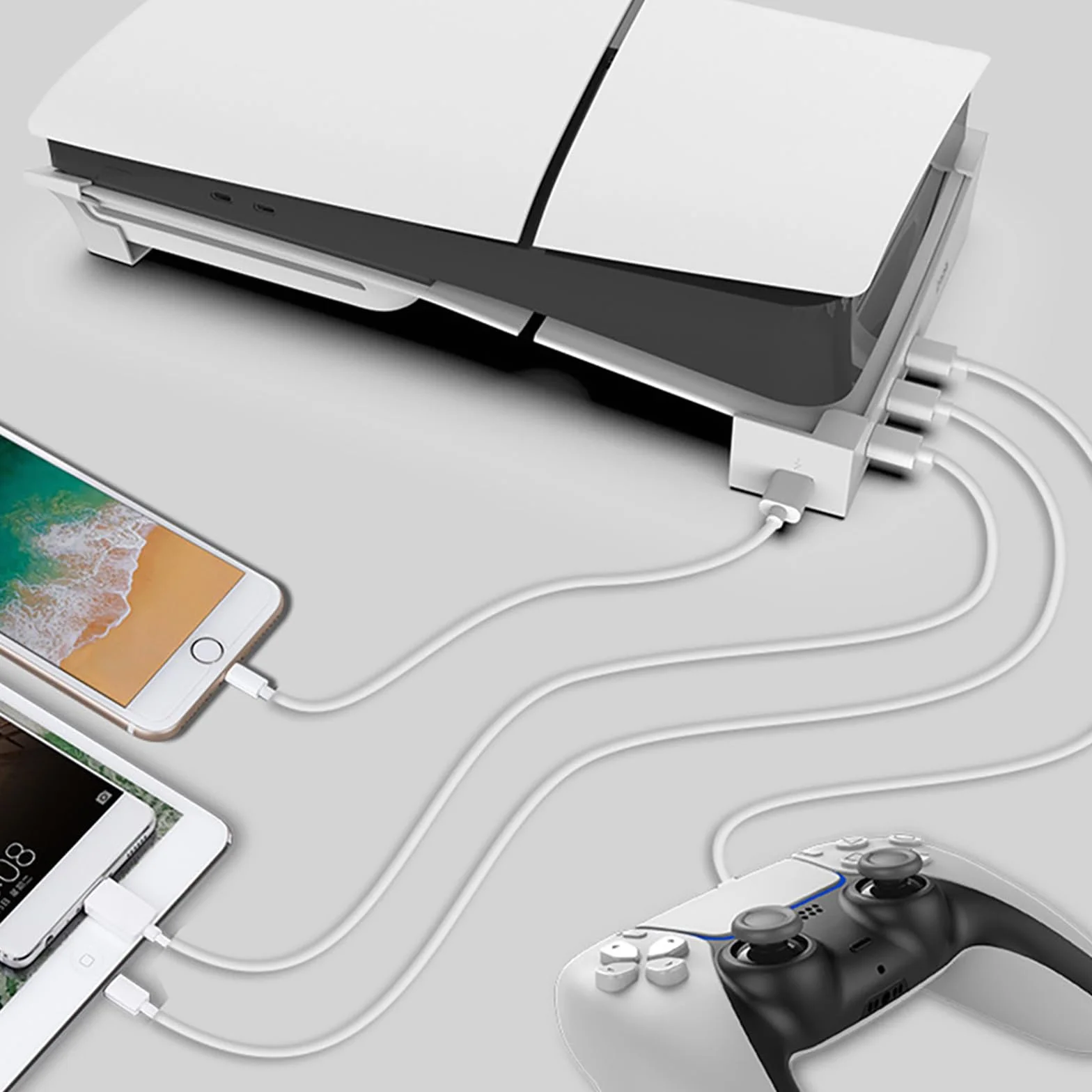 MOOKEENONE Hub orizzontale 4 Porta USB Base del basamento per PS5 Slim Console, Aggiornamento Accessori Stand Holder