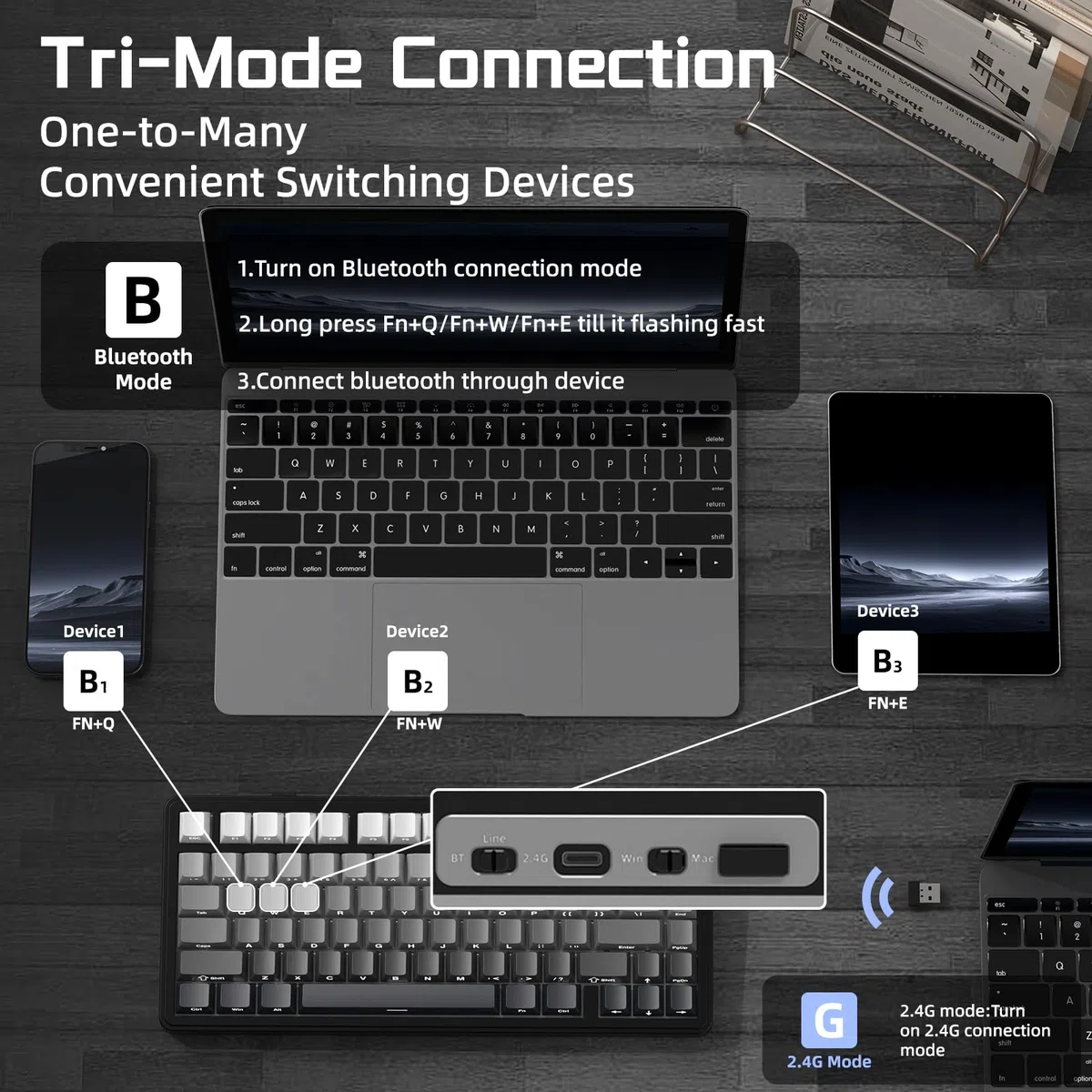 ATTACK SHARK X85 Guarnizione Tastiera meccanica con manopola, Tastiera da gioco wireless al 75% con imbottitura a cinque strati, BT5.0/2.4G/USB-C,RGB, sostituibile a caldo, Copritasti PBT (Nero)