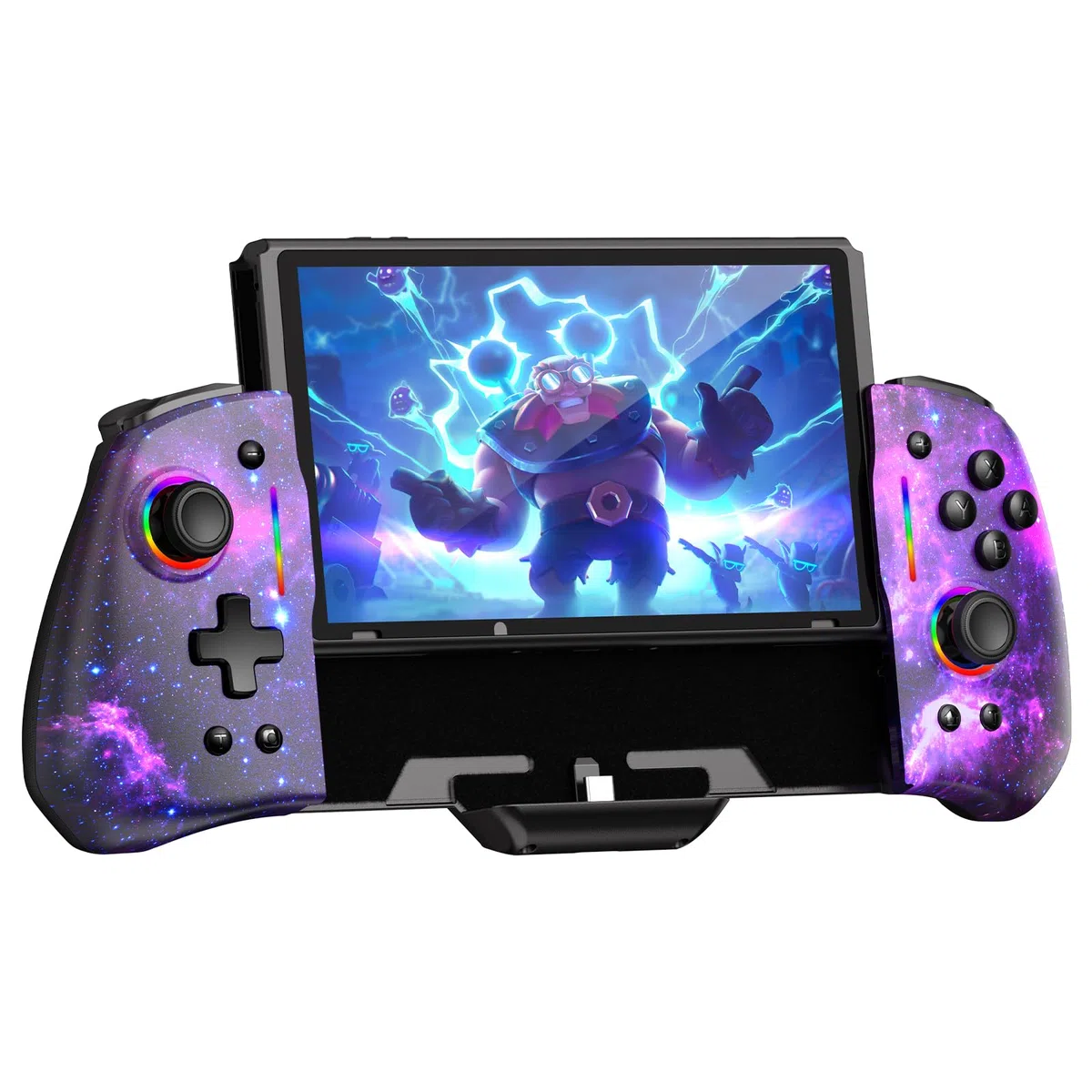 NexiGo Hall Effect Gripcon (Nessun Drift, Nessuna Deadzone) con Joystick a Effetto Hall per Switch/Switch OLED, Luce RGB Regolabile, giroscopio a 6 Assi, Turbo, Mappatura (Cosmic Nebula)