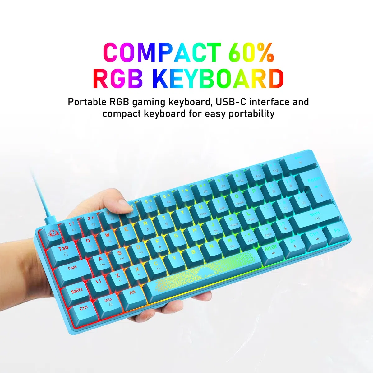 MAGIC-REFINER Tastiera Meccanica Switch Marrone 60% Compatto 62 Tasti USB C Wire RGB Retroilluminato Tastiere da gioco Ergonomica Rainbow LED Compatibile con PC, laptop, MAC - Blu/Interruttore Blu