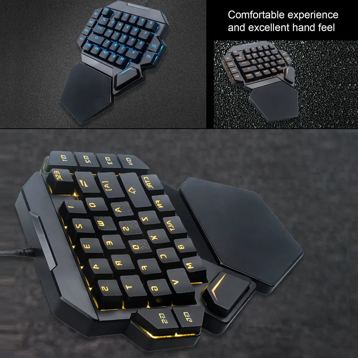 Tastiera con Una Sola Mano, 6 Tasti Multimediali Programmabili, con Supporto per Poggiapolsi, Retroilluminazione RGB, Design Ergonomico, Mini Tastiera da Gioco Portatile a 35 Tasti per PC Gamer