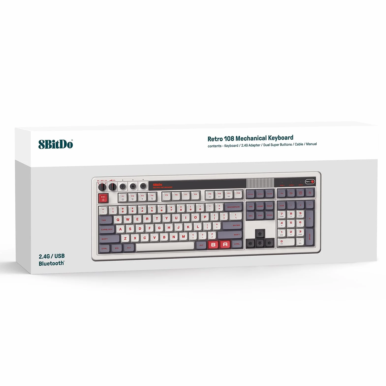8BitDo Retro 108 Mechanical Keyboard with 108 Keys and Integrated Numpad, Bluetooth/2.4G/USB-C Hot Swappable Wireless Gaming Keyboard for Windows and Android - N Edition - QWERTY ANSI US Layout
