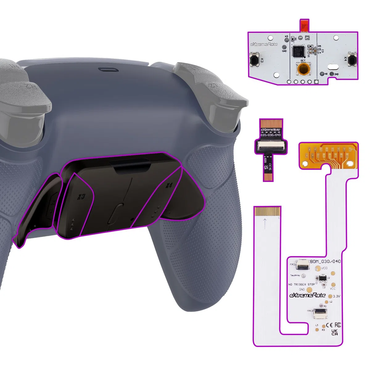 eXtremeRate Rise4 V3 RMB Remap Kit Programmabile per ps5 Controller,4 Back Button Paddles Metallo per ps5 Joystick BDM-030/040/050,Tasti Aggiuntivi Cover Grip Gommato per Joypad,Sterling Silver