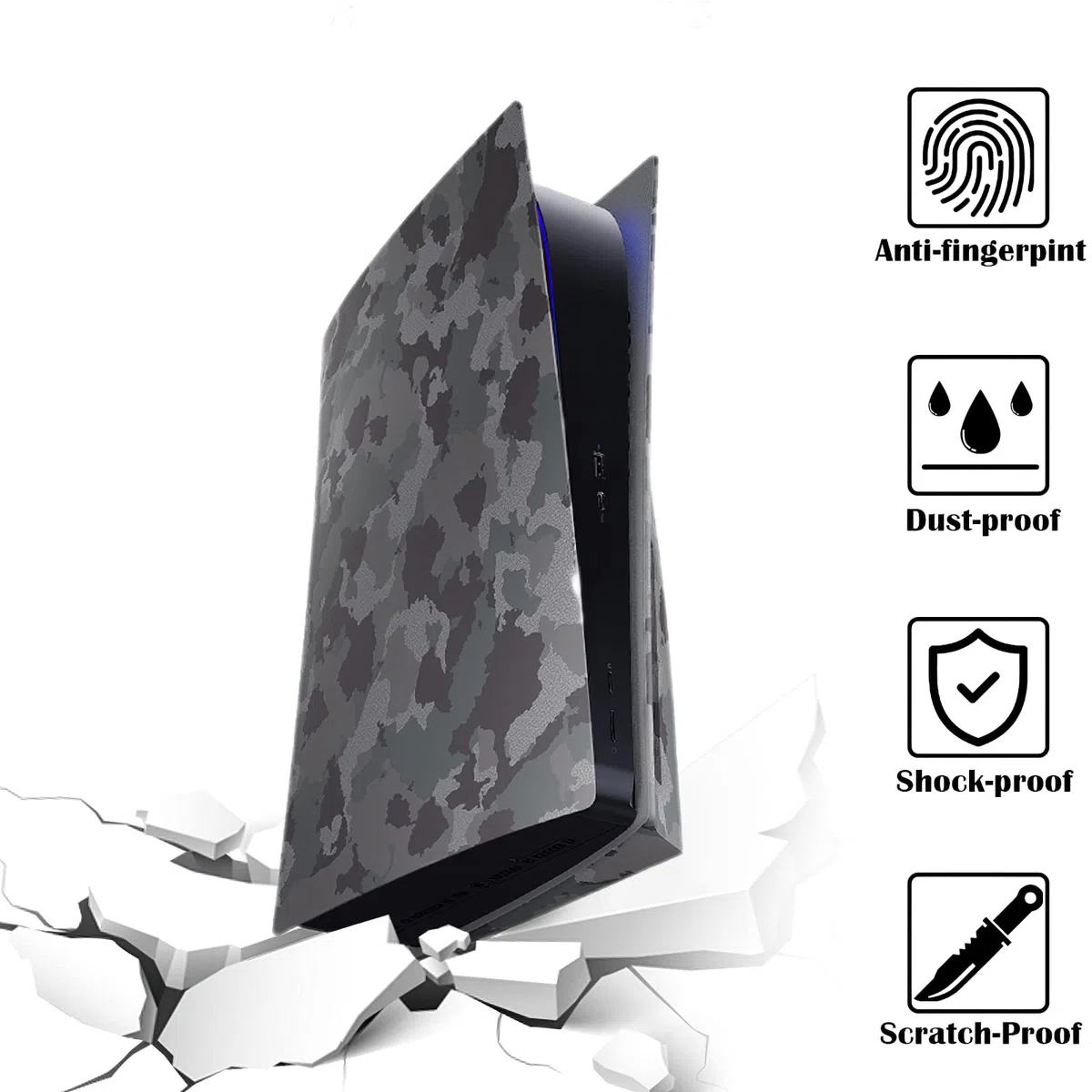 Copertura frontale per console PS5 Disc Edition, accessori per Playstation 5, pannelli protettivi di ricambio (grigio mimetico)