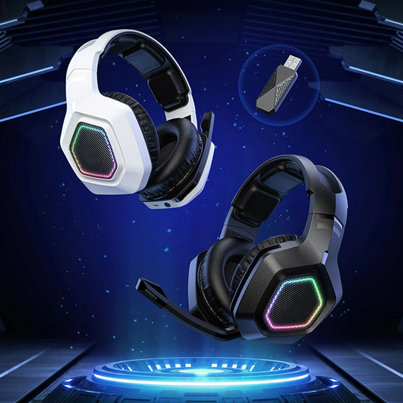 Drfeify Cuffie Wireless Gaming, 2.4Ghz per PC con Microfono e USB bianche, for Gamer, Streaming, Casual Users