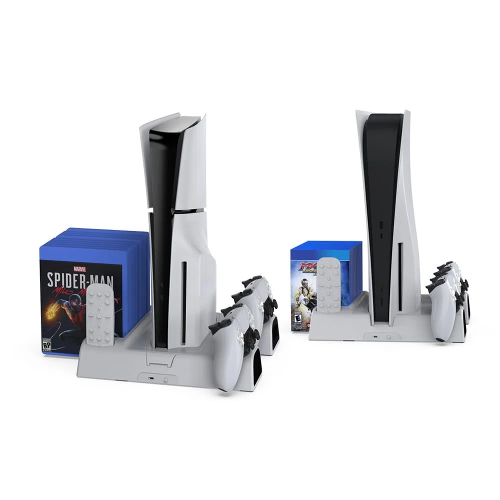 per PS5 Slim Stazione di Raffreddamento con Stazione di Ricarica per Controller, Multifunzionale LED RGB Ventola di Raffreddamento Doppio Controller Dock di Ricarica per PS5 Slim