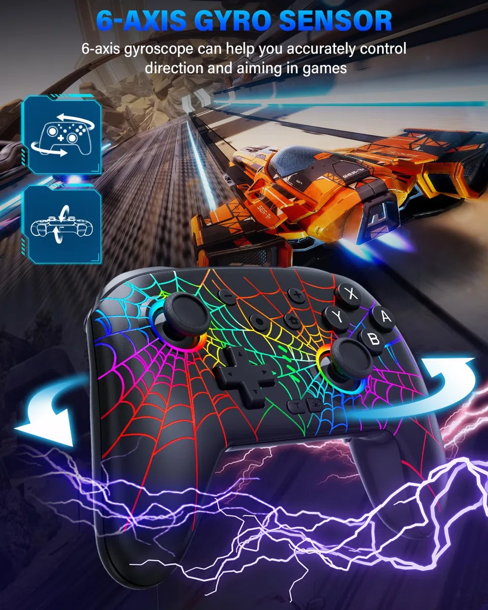 DBEPANK Switch Controller, controller wireless Pro compatibile con Nitendo Switch/Switch Lite/Switch OLED, Switch Controller Pro, Gamepad remoto ricaricabile con giroscopio a 6 assi, 10 luci RGB