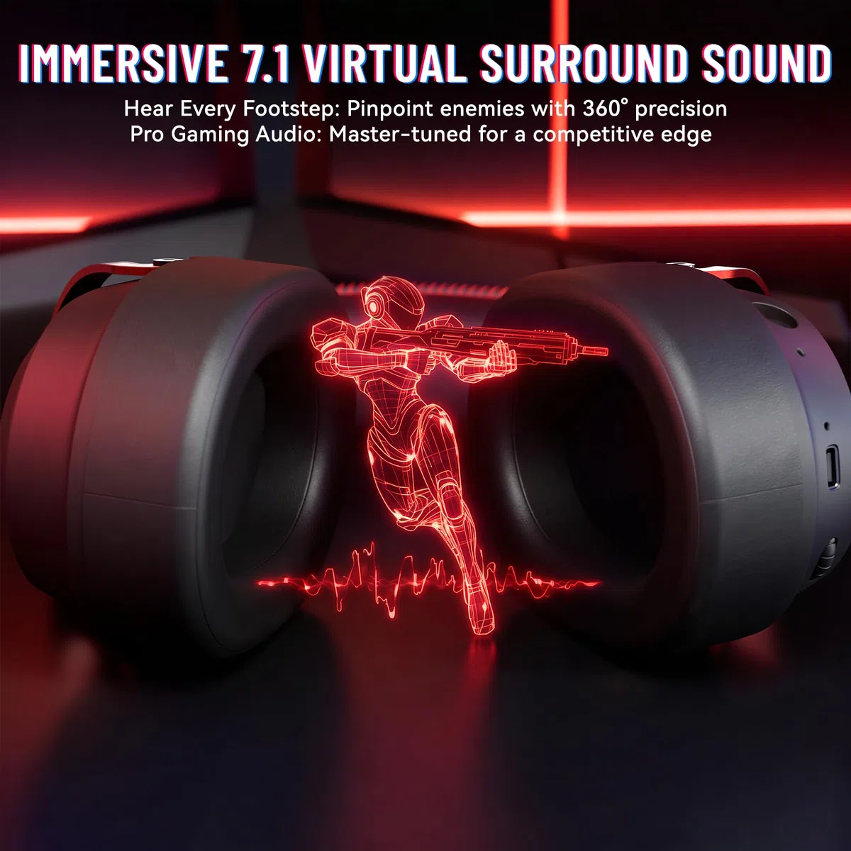ATTACK SHARK L30PRO Casque Gamer Sans Fil, Surround 7.1, Pilotes Bio 50mm, Tri-Mode 2.4G/BT/Filaire, Micro Amovible ENC, pour PC/PS5/Switch, Batterie 84H - Nero/Rosso