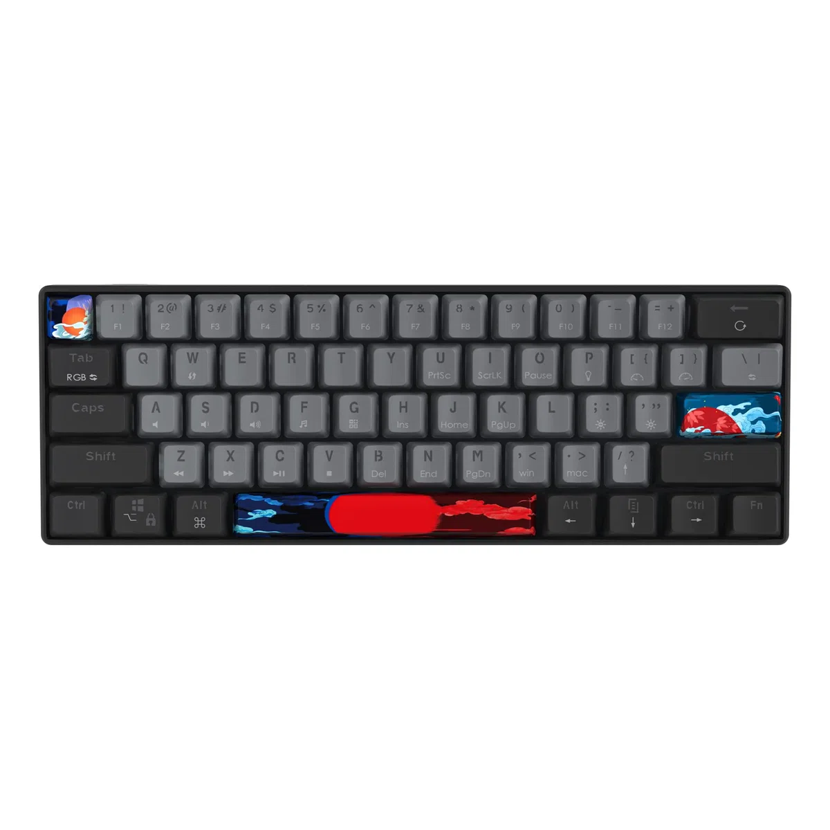 Mini tastiera meccanica da gioco RGB, 60% percento, interruttore blu, ultra compatta, retroilluminata, ergonomica, cablata, con tasti in PBT grigio/nero, per Mac/Win/PC/ps4/ps5 (interruttore