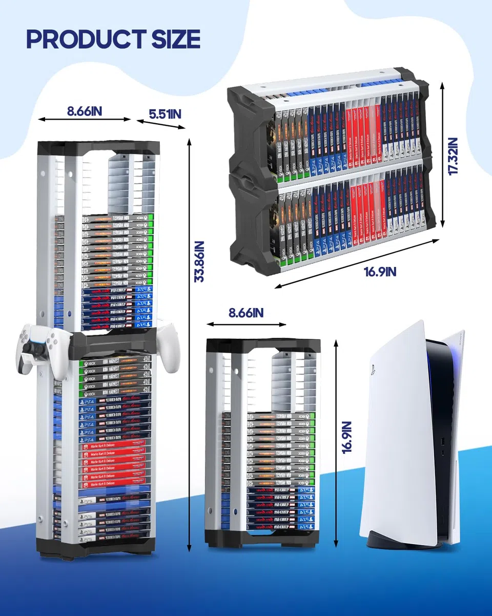 Nargos Torre di archiviazione per videogiochi per PS5/PS4/PS3/PS2/PSP/Xbox One/Series X/S/Wii/Wii U/Switch, organizer per DVD e dischi Blu-Ray (46 pezzi)