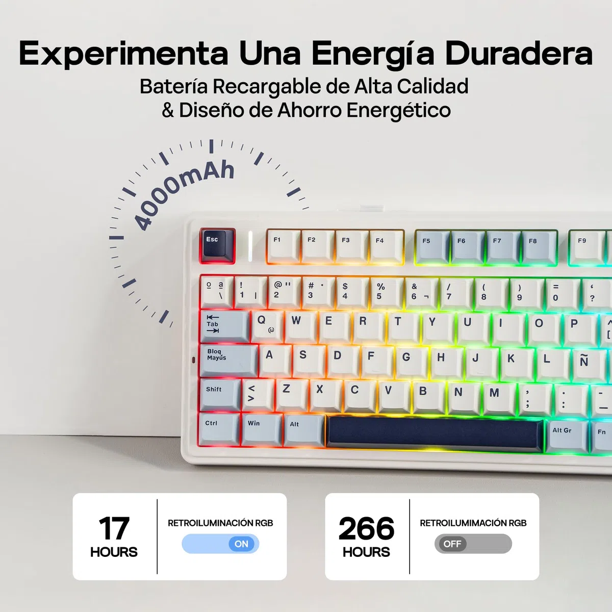 EPOMAKER Aula F75 ISO-ES Tastiera Meccanica Spagnolo con Maniglia, Tastiera Wireless Gaming, BT/2.4G/USB, Gasket Cremoso, Retroilluminazione RGB, Hot-Swap, 75%, PBT Keycap (Blu Bianco)