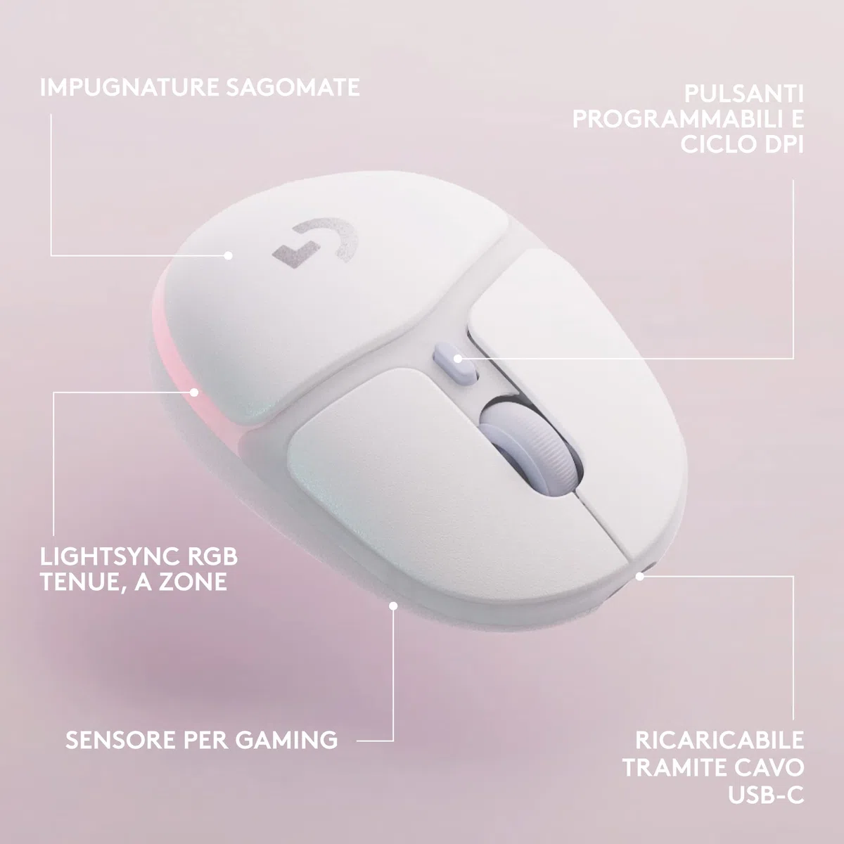 Logitech G705 Mouse Gaming Wireless | LIGHTSYNC RGB, LIGHTSPEED Wireless, Bluetooth, Leggero, PC/Mac/Laptop - Blanco
