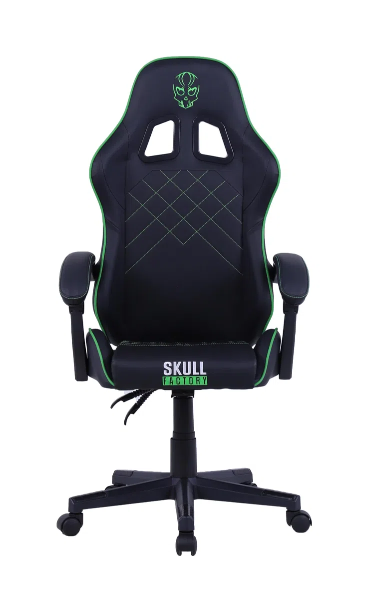 Skull Factory Sedia Gaming Ergonomica, Regolabile, Base Nylon, Pistone a Gas Classe 3, Cuscino Cervicale, Cuscino Lombare, Rivestimento in PVC, Ruote Silenziose