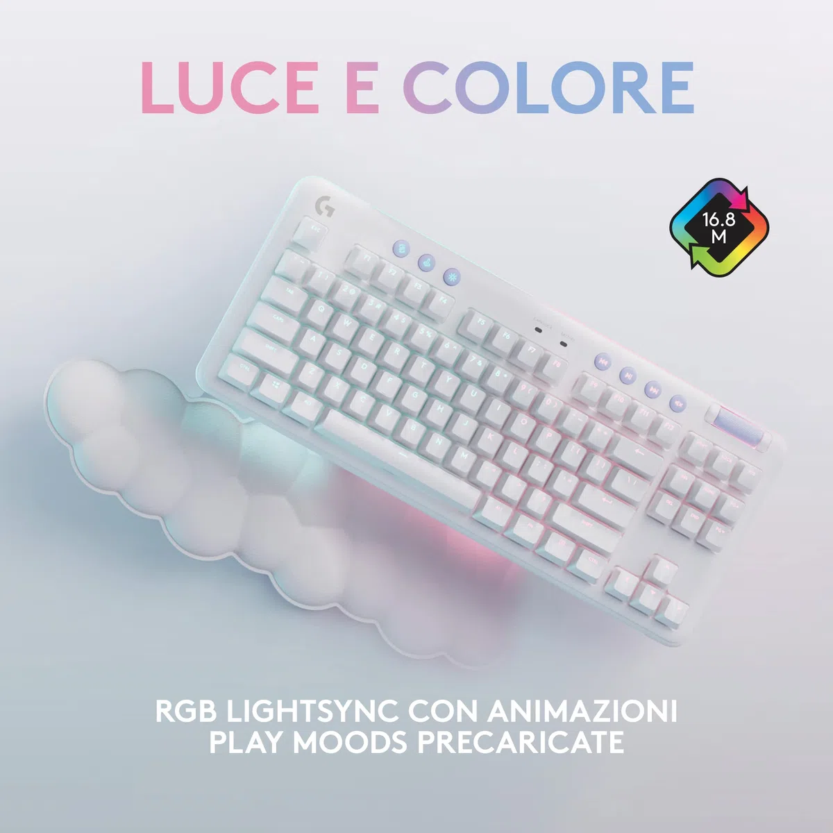 Logitech G715 Tastiera Gaming Wireless con Luce RGB LIGHTSYNC | Velocità Della LUCE, Linear Switch (Rosso GX) e Supporto Per Tastiera, Compatibile con PC e Mac - Bianco