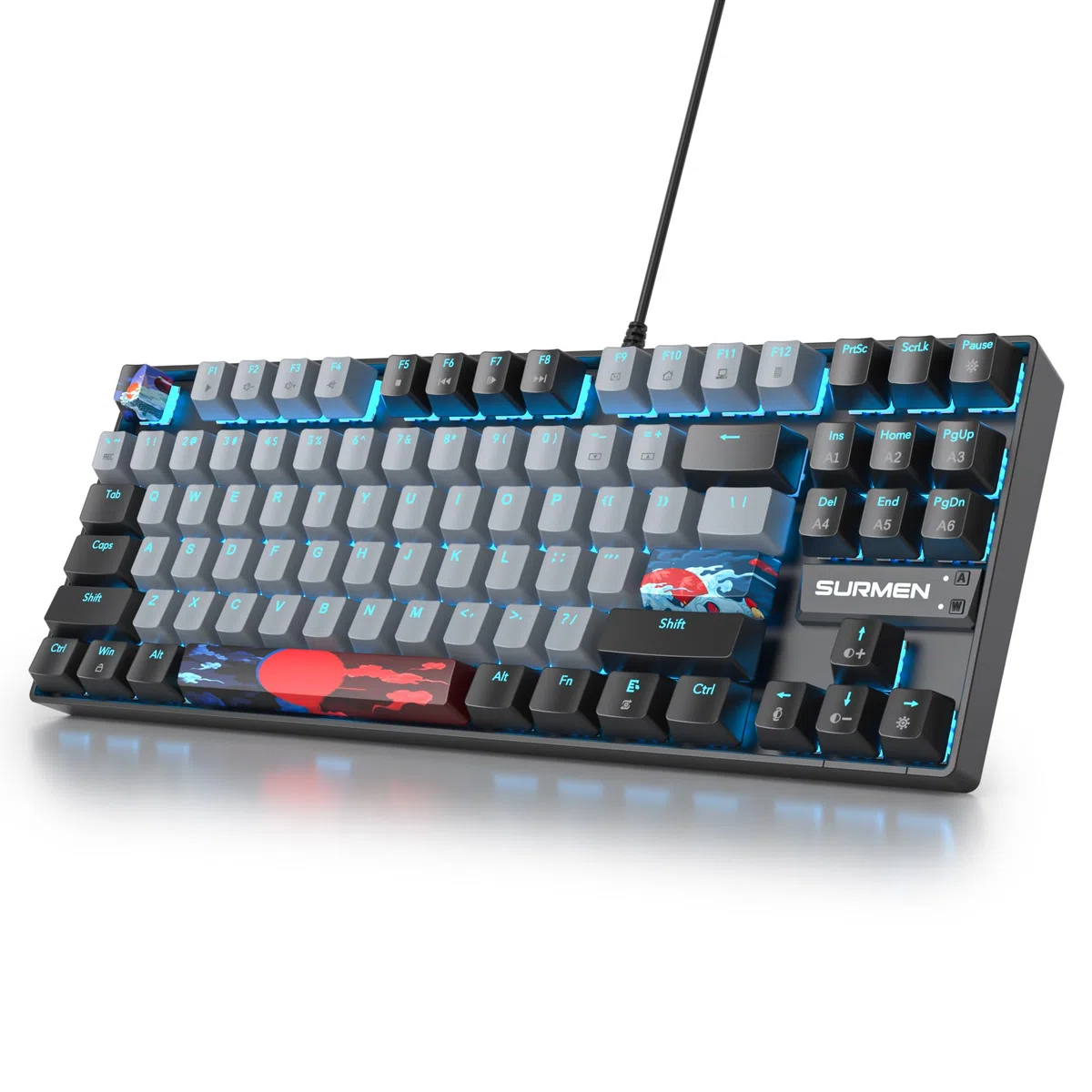 Owpkeenthy Tastiera meccanica da gioco al 75% con interruttore rosso, tastiera retroilluminata RGB, 87 tasti, compatta TKL, con cavo, per laptop, PC, gamer, Xbox PS (interruttore grigio/rosso 87)