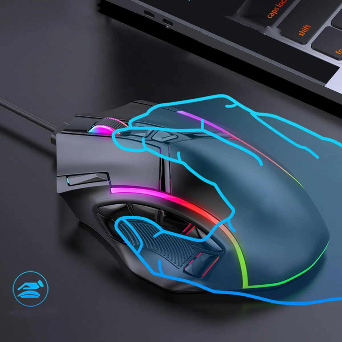 Eujgoov Mouse Gaming RGB Cablato con 12 Tasti Macro 12800 DPI, Materiale ABS - Accessori per Computer