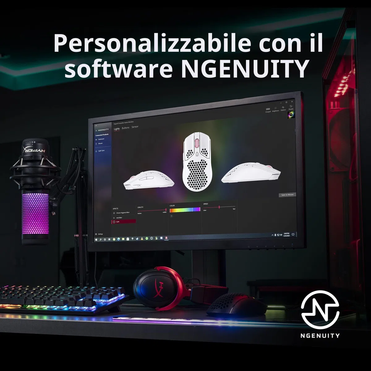 HyperX Pulsefire Haste, Mouse Gaming Senza Filo, Connettività a 2,4 GHz, Illuminazione RGB, 6 Tasti Programmabili, Fino a 16000 DPI, Resistenza per 80 Milioni di Clic, Batteria fino a 100 Ore, Nero