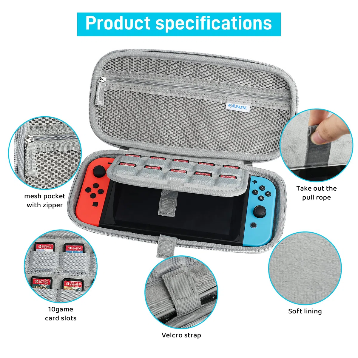FANPL Custodia glitterata per accessori Nintendo Switch, custodia per Switch e controller Joy Con con custodia protettiva rigida glitterata e protezione per schermo, impugnature per pollice, tracolla
