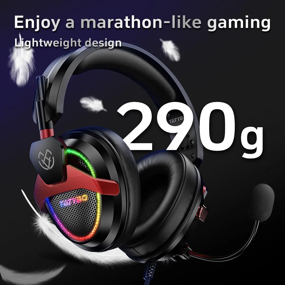 Tatybo Cuffie da gioco per PC con microfono, cuffie USB con suono surround 7.1, cuffie cablate da 3,5 mm per PS4/PS5/Xbox, RGB