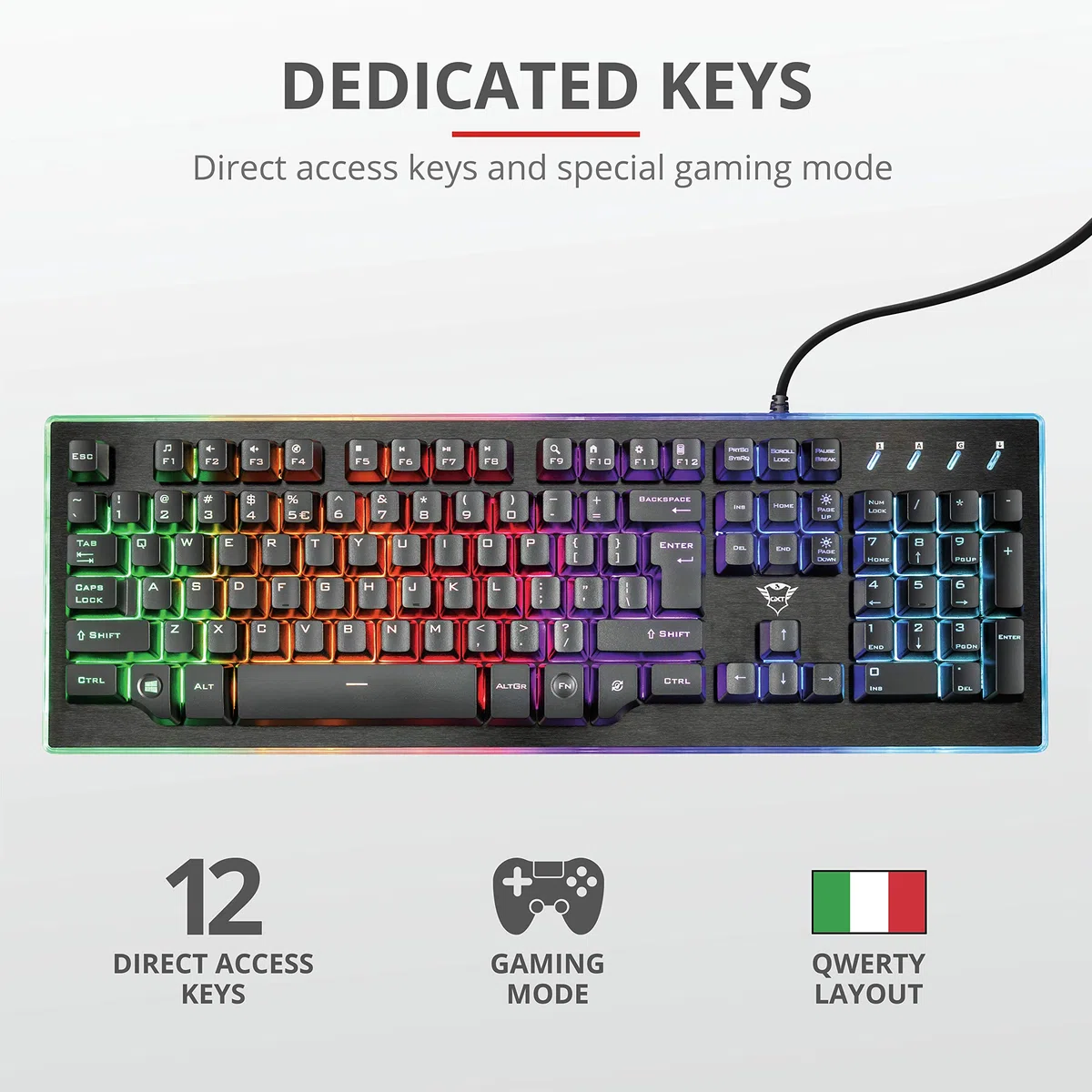 Trust Gaming Trust GXT 860 Thura Tastiera Gaming Semi-meccanica LED, Piastra Superiore in Metallo, Nero [Italia]