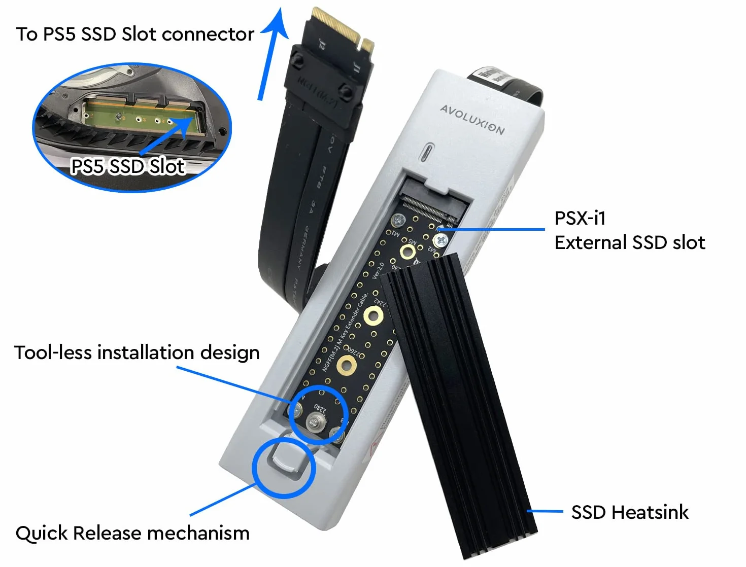 Kit di espansione SSD esterno con dissipatore di calore SSD per console di gioco PS5 (PSX-i1) - Trasforma lo slot SSD interno PS5 in un kit di espansione SSD esterno