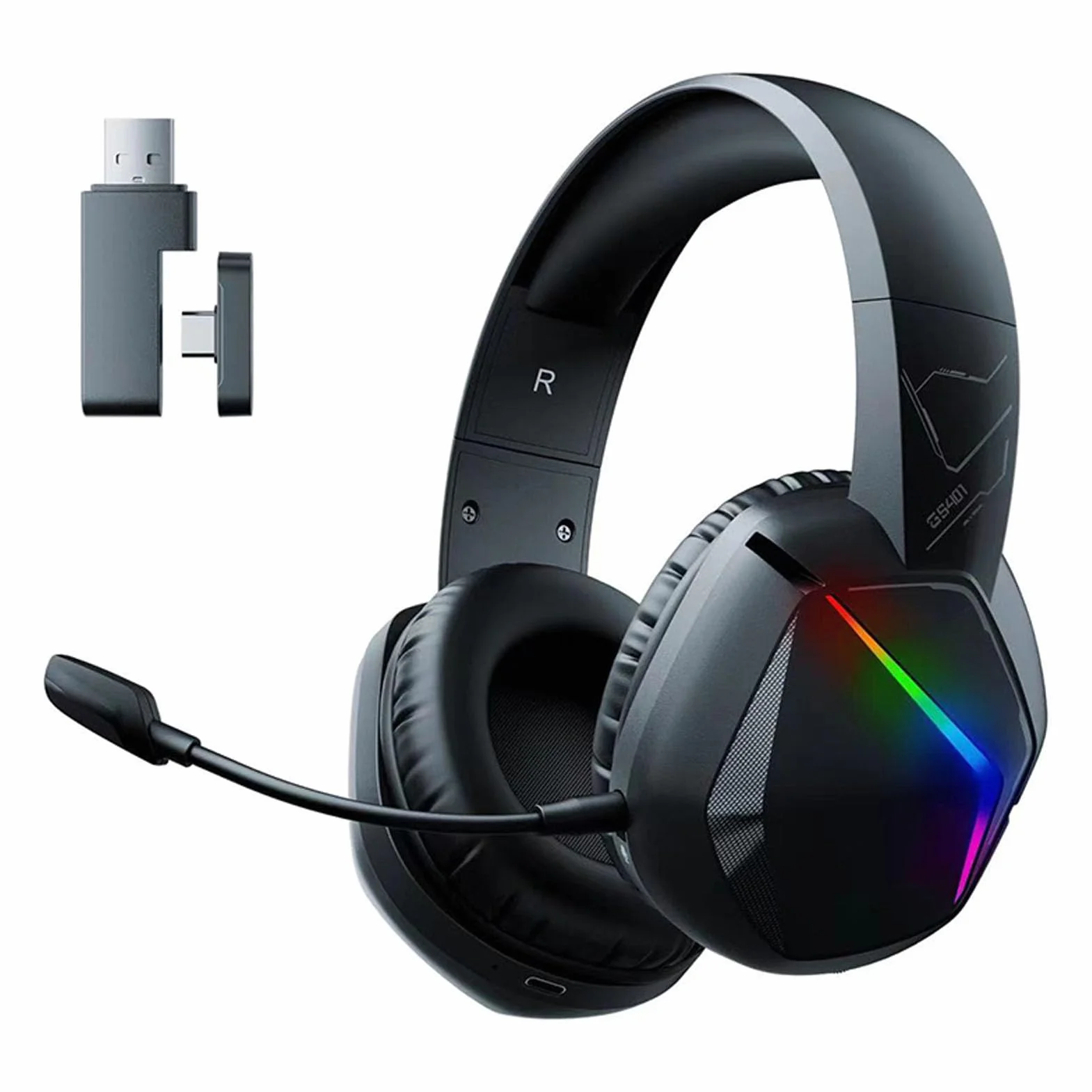 Septpenta Cuffie da Gioco Wireless da 2, 4 GHz, Illuminazione RGB, Cancellazione del Rumore a Bassa Latenza, Cuscinetti Auricolari Morbidi e Delicati sulla Pelle, Microfono Staccabile