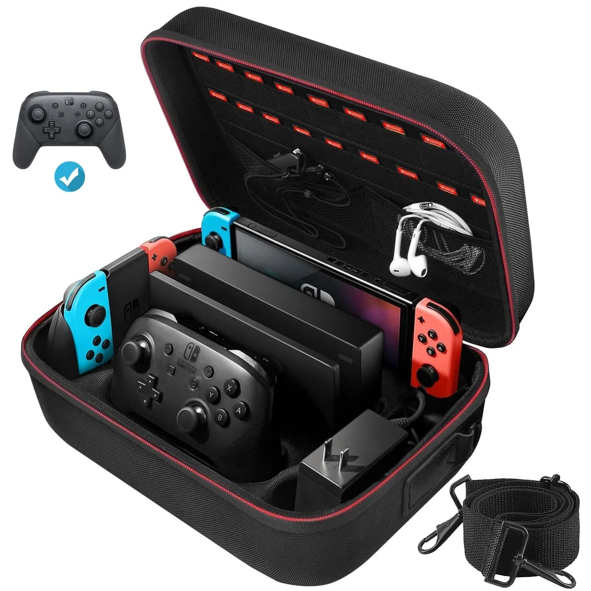 TOENNESEN Custodia da trasporto per Nintendo Switch, custodia da viaggio protettiva portatile rigida compatibile con controller Switch Console Pro e accessori