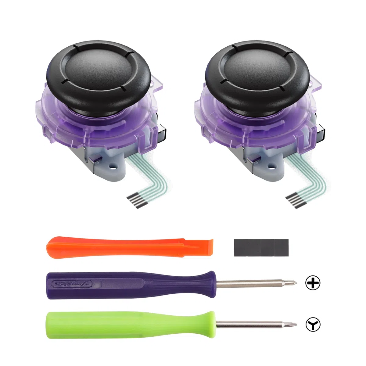 eXtremeRate Cover Tasti Kit + Levette Analogiche 3D Ricambio per Nintendo Switch 2 Controller - Trasparente Viola Atomico
