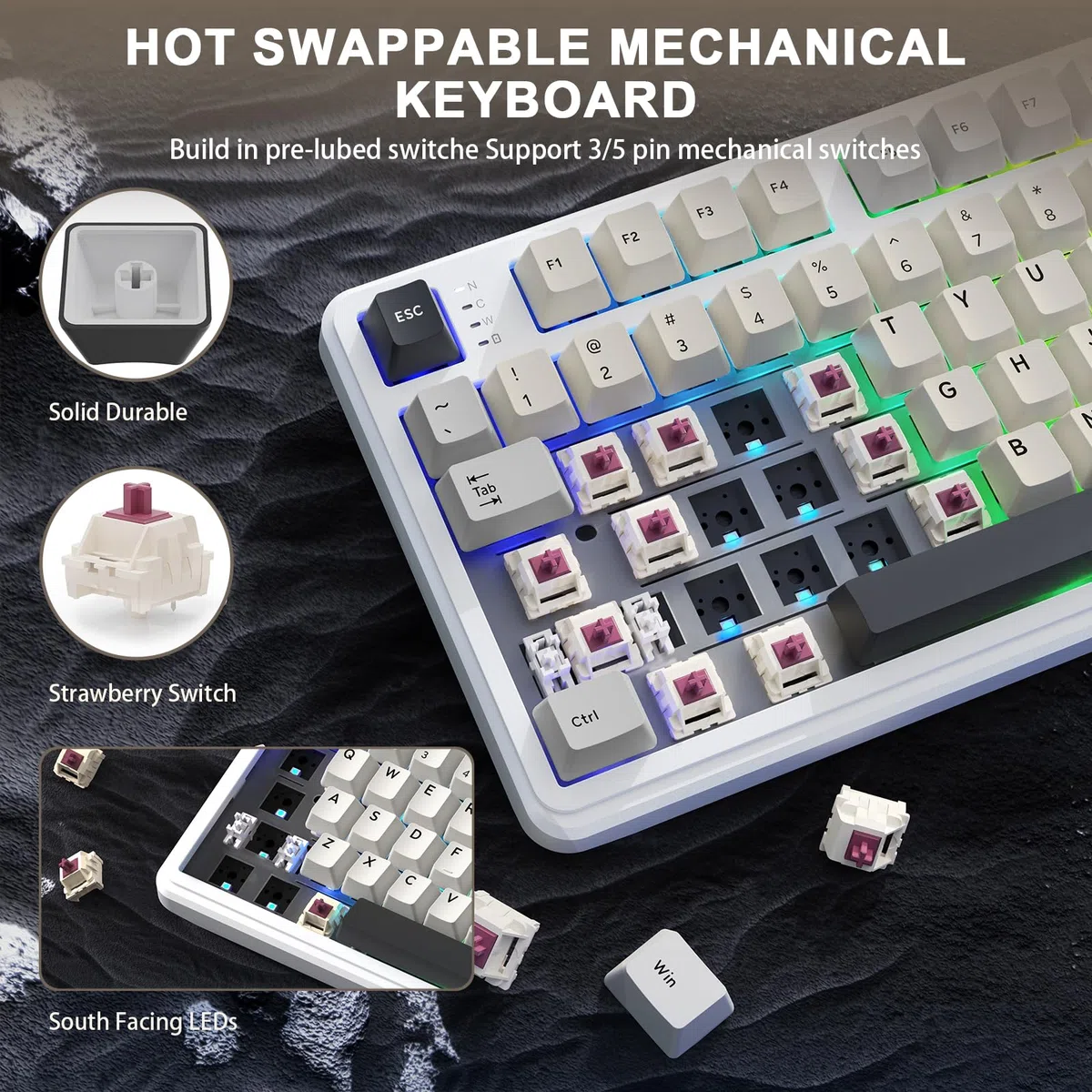 MAMBASNAKE x Attack Shark X98 Tastiera meccanica Gasket 102 tasti, tastiera da gioco wireless con cavo a spirale, Tri-Mode 2.4G/BT/USB-C, switch lineare hot-swap, RGB, NKRO per Win/Mac (bianca)