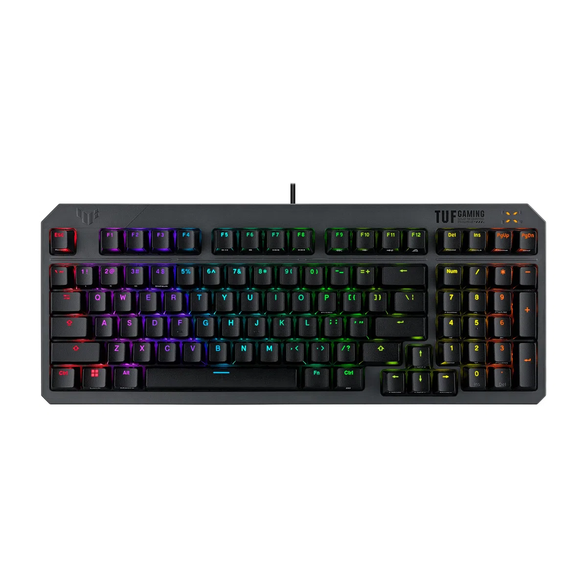 ASUS TUF Gaming K3 Gen II - Tastiera da gaming compatta a 97 tasti, switch opto-meccanici RGB, guarnizione in silicone, schiuma ammortizzante, tenuta IP57, piastra superiore rimovibile e Aura Sync,