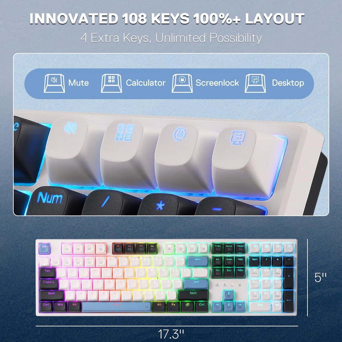 Redragon K668 Tastiera Gasket RGB HotSwap 108 Tasti Meccanica PC Gioco | 4 Tasti Scelta Rapida Schiuma Fonoassorbente Tasti Extra per PC Gioco Layout Italiano